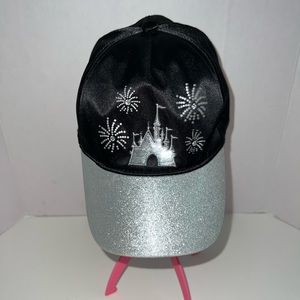 Walt Disney World Hat Silver and Black Glitter Castle Fireworks Logo